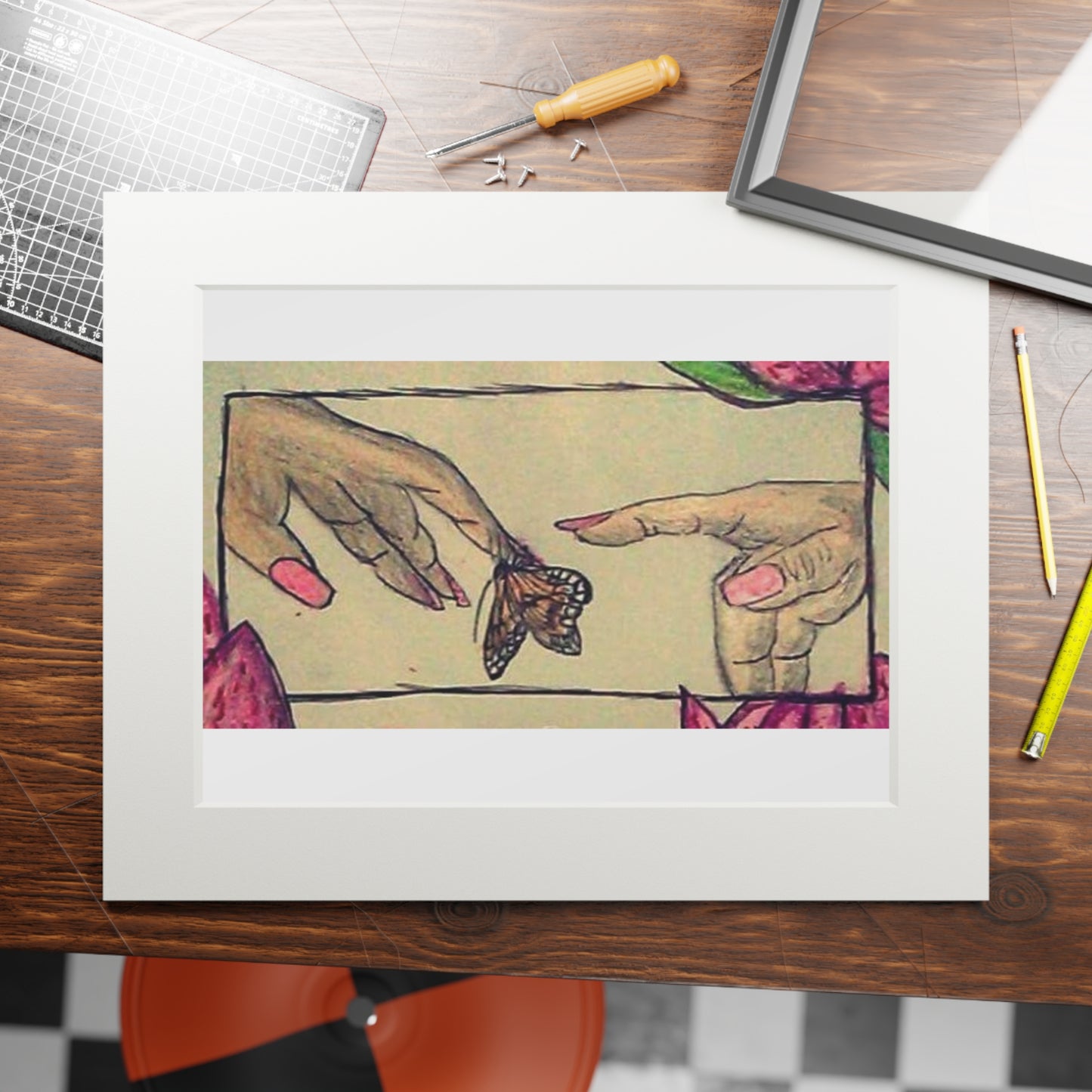 Fine Art Print — Creation of Eve Passepartout Print (Hands & Butterfly)