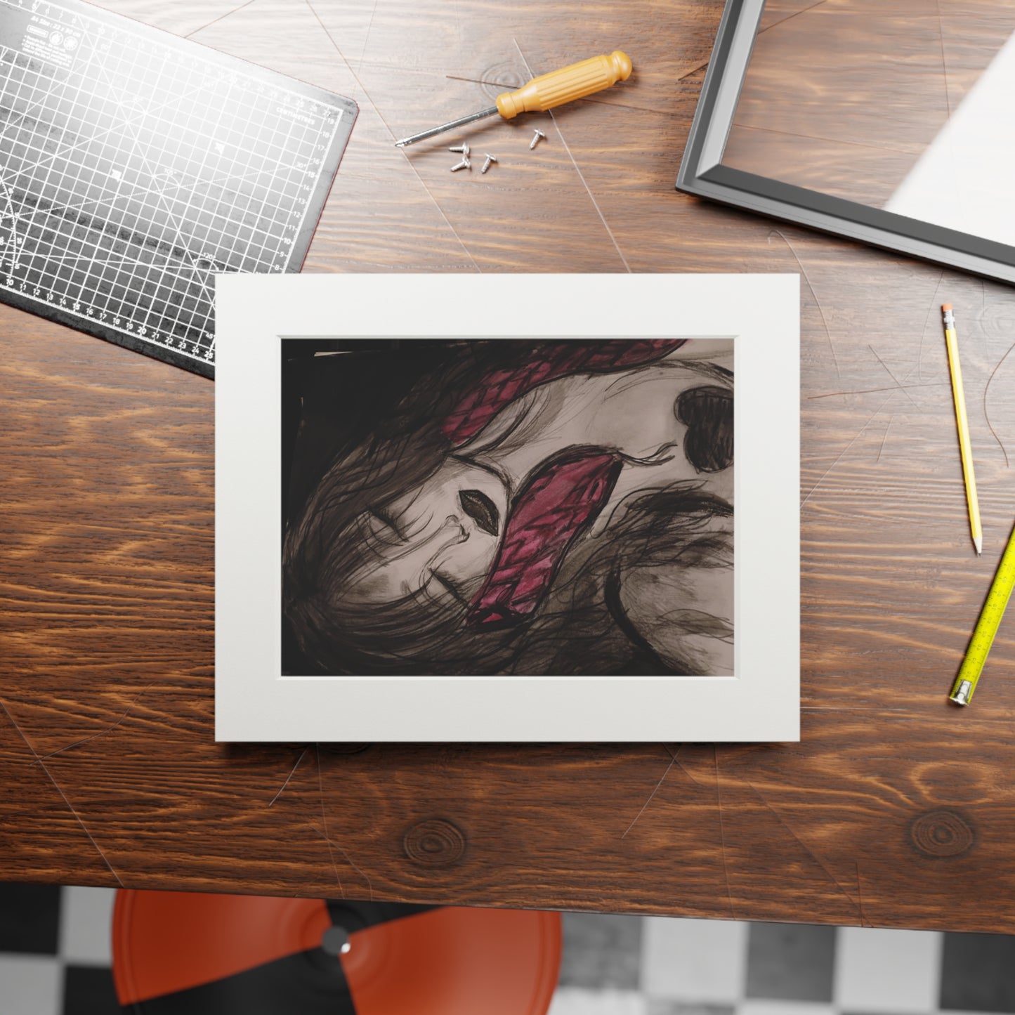 Fine Art Print — Surreal Lillith Portrait with Passepartout Frame