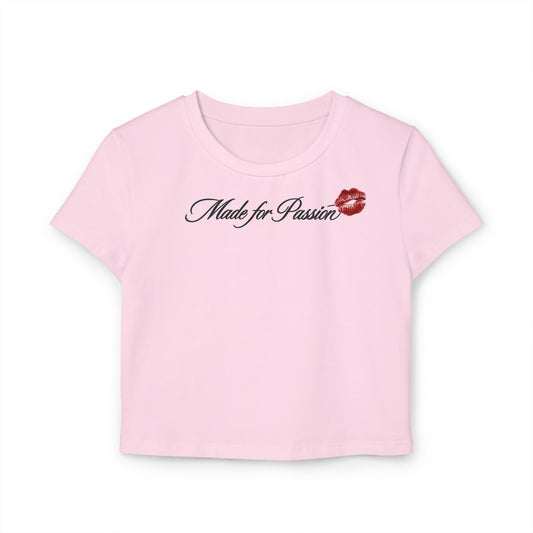 Baby Tee — "Made for Kissing" Script with Red Lip Print