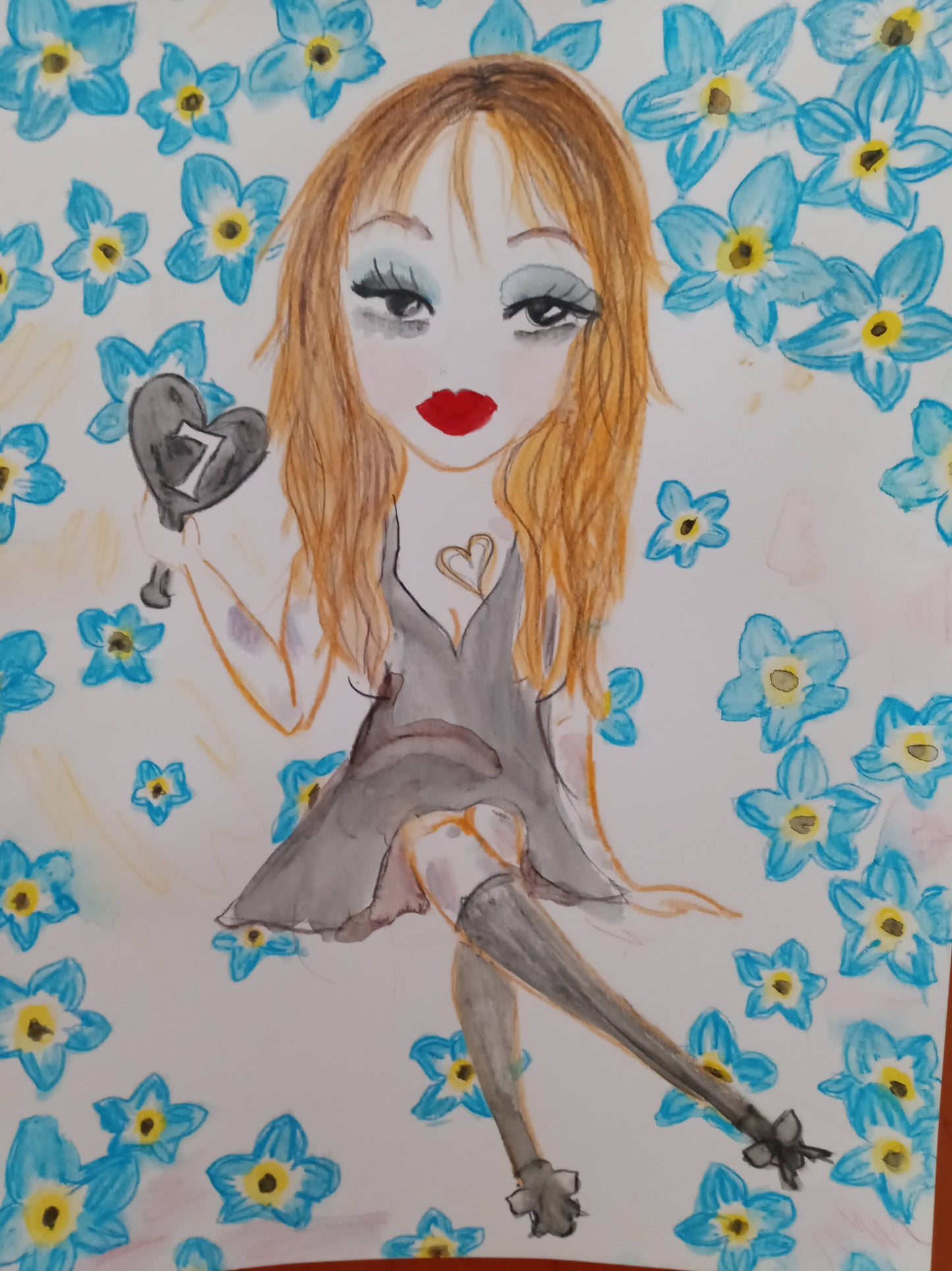 Blue Flowers Fashion Illustration Art Print
