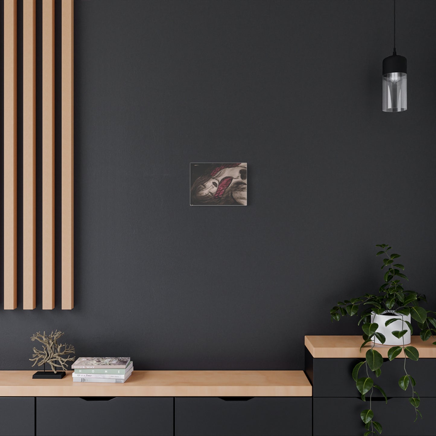 Dark Portrait Matte Canvas Wall Art — Red Scarf Illustration