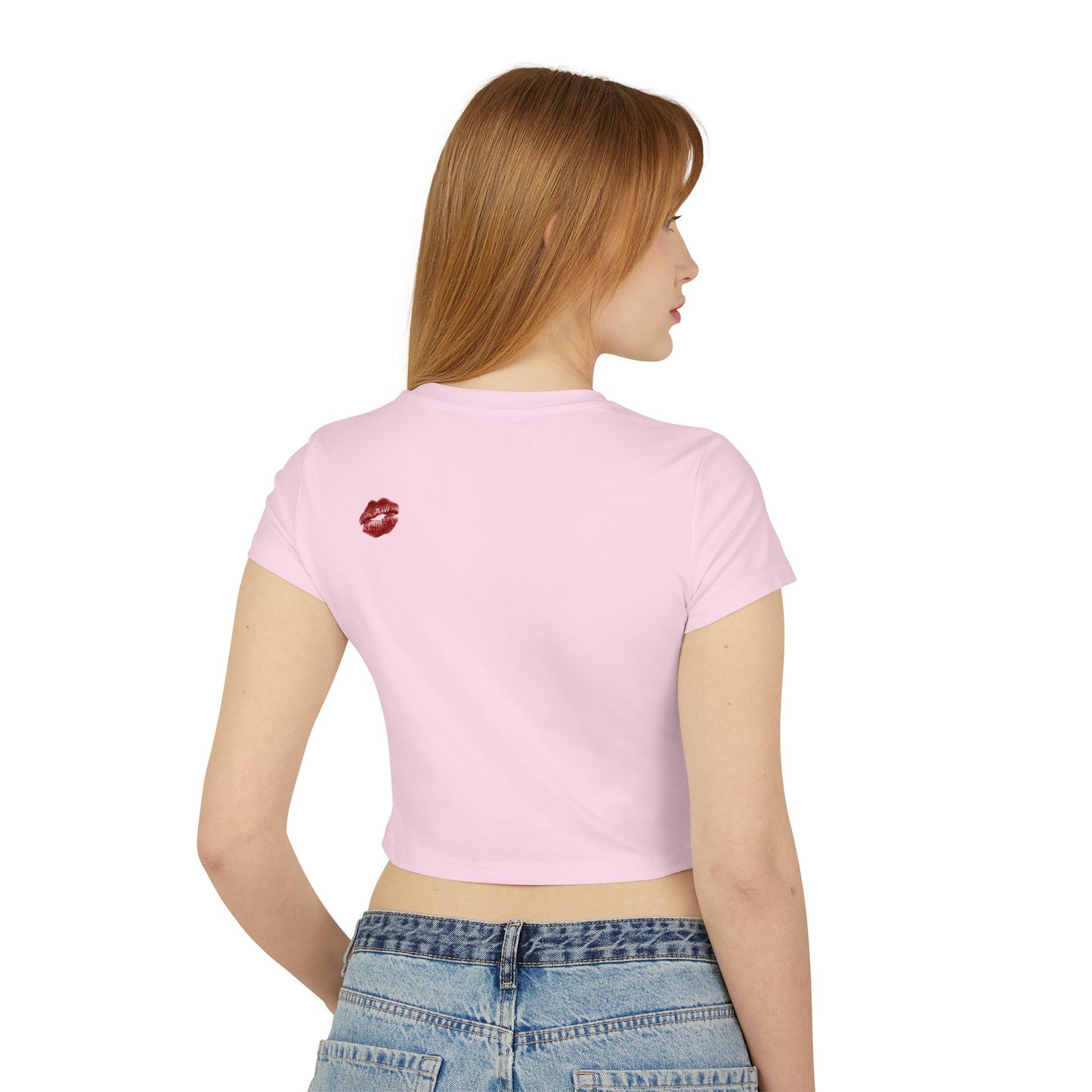 Baby Tee — "Made for Kissing" Script with Red Lip Print