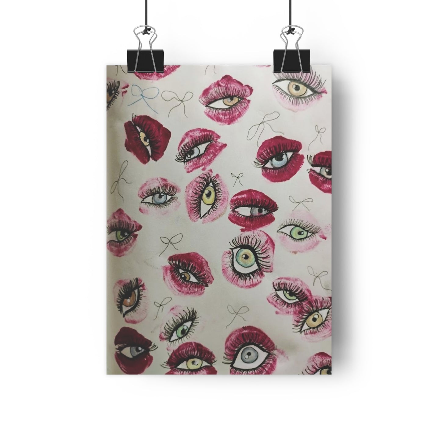 Giclée Art Print — Surreal Eye & Lip Pattern Wall Art (Pink, Retro Pop)