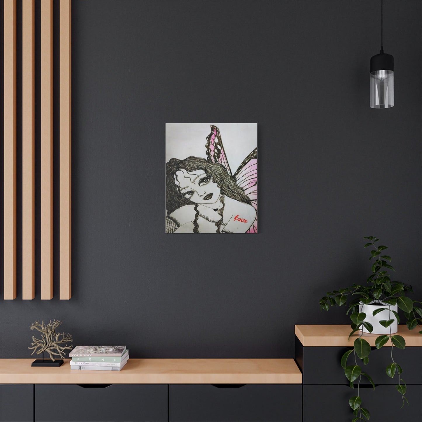 Fairy Portrait Satin Canvas Print — Pink Butterfly Wing Art