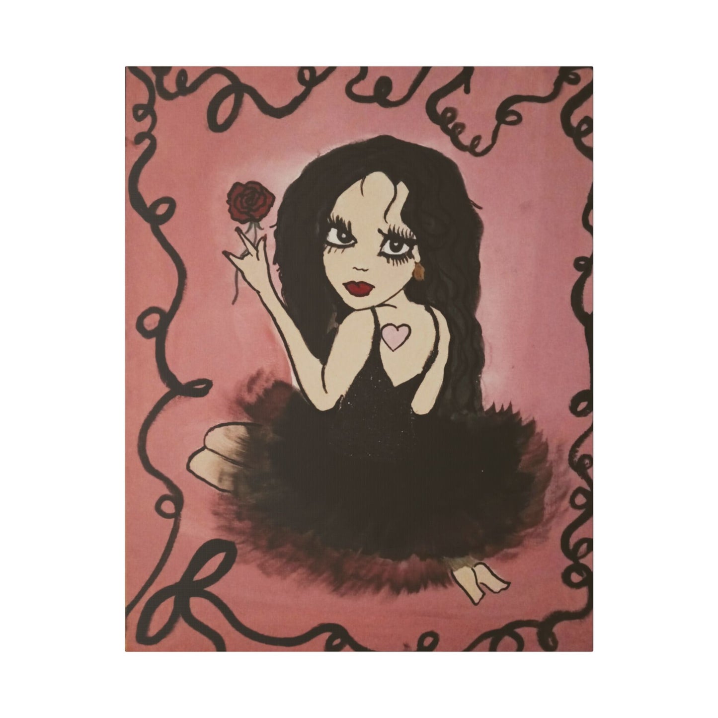 Canvas Wall Art — Gothic Ballerina Girl Holding Rose (Classic Stretched Canvas)