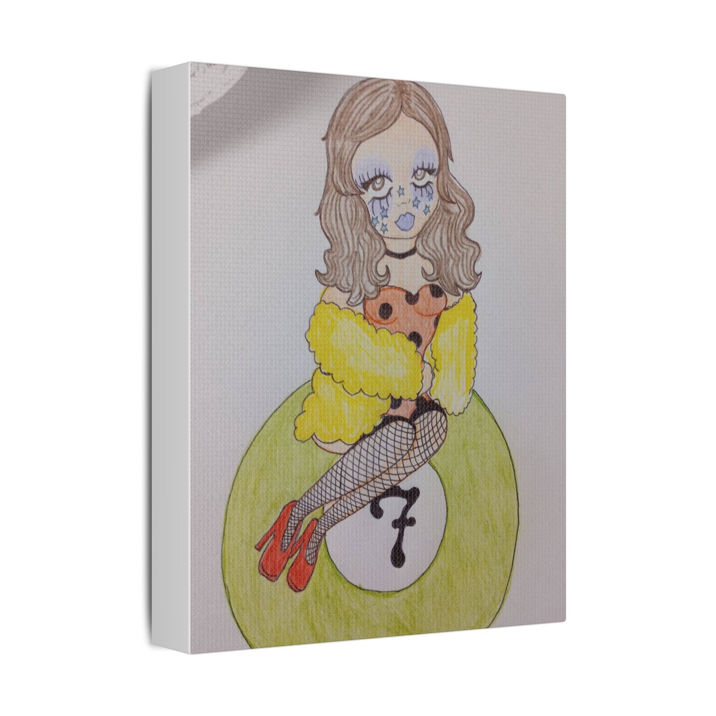 Pinup Girl Art Print Canvas — Vintage Doll on Billiard Ball Stretched Wall Art