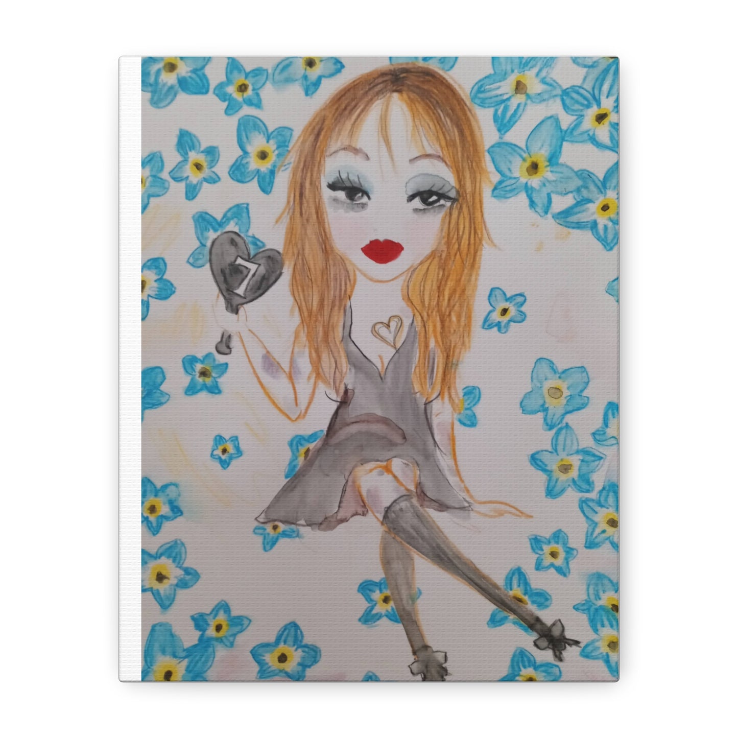 Whimsical Girl Portrait Canvas Print — Heart Balloon Wall Art