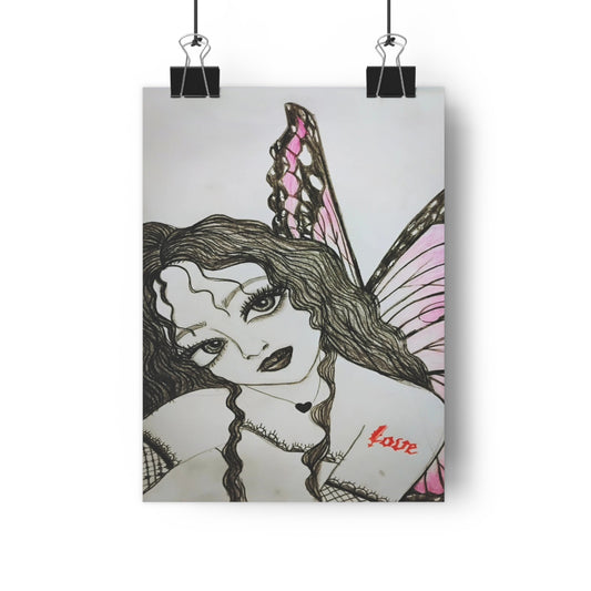 Fairy Love Giclée Art Print — Pink Winged Woman Illustration