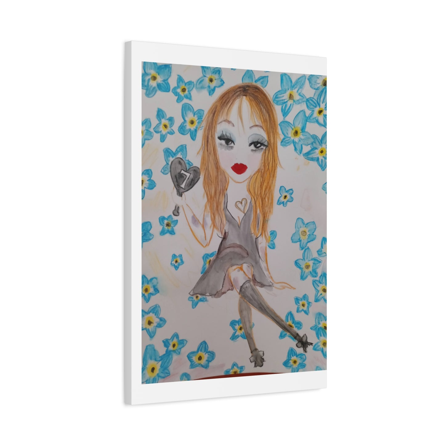 Whimsical Girl Portrait Canvas Print — Heart Balloon Wall Art