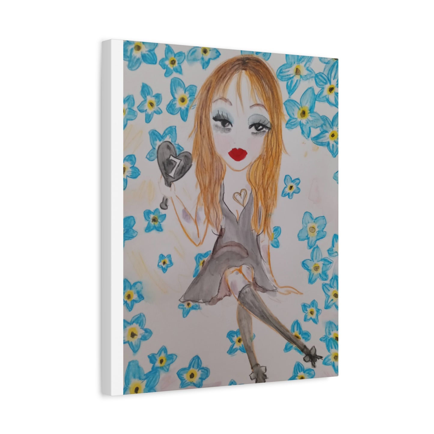 Whimsical Girl Portrait Canvas Print — Heart Balloon Wall Art