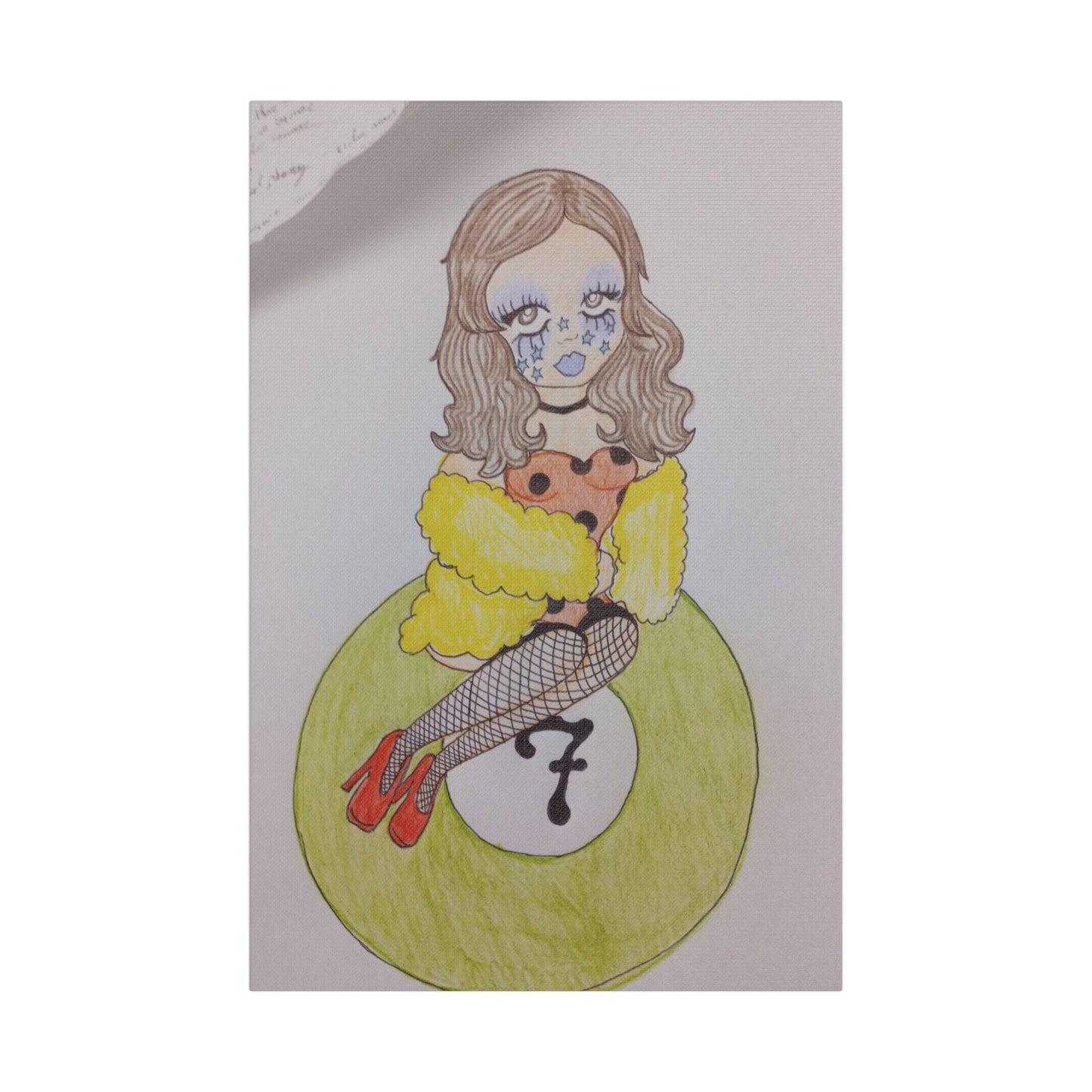 Pinup Girl Art Print Canvas — Vintage Doll on Billiard Ball Stretched Wall Art