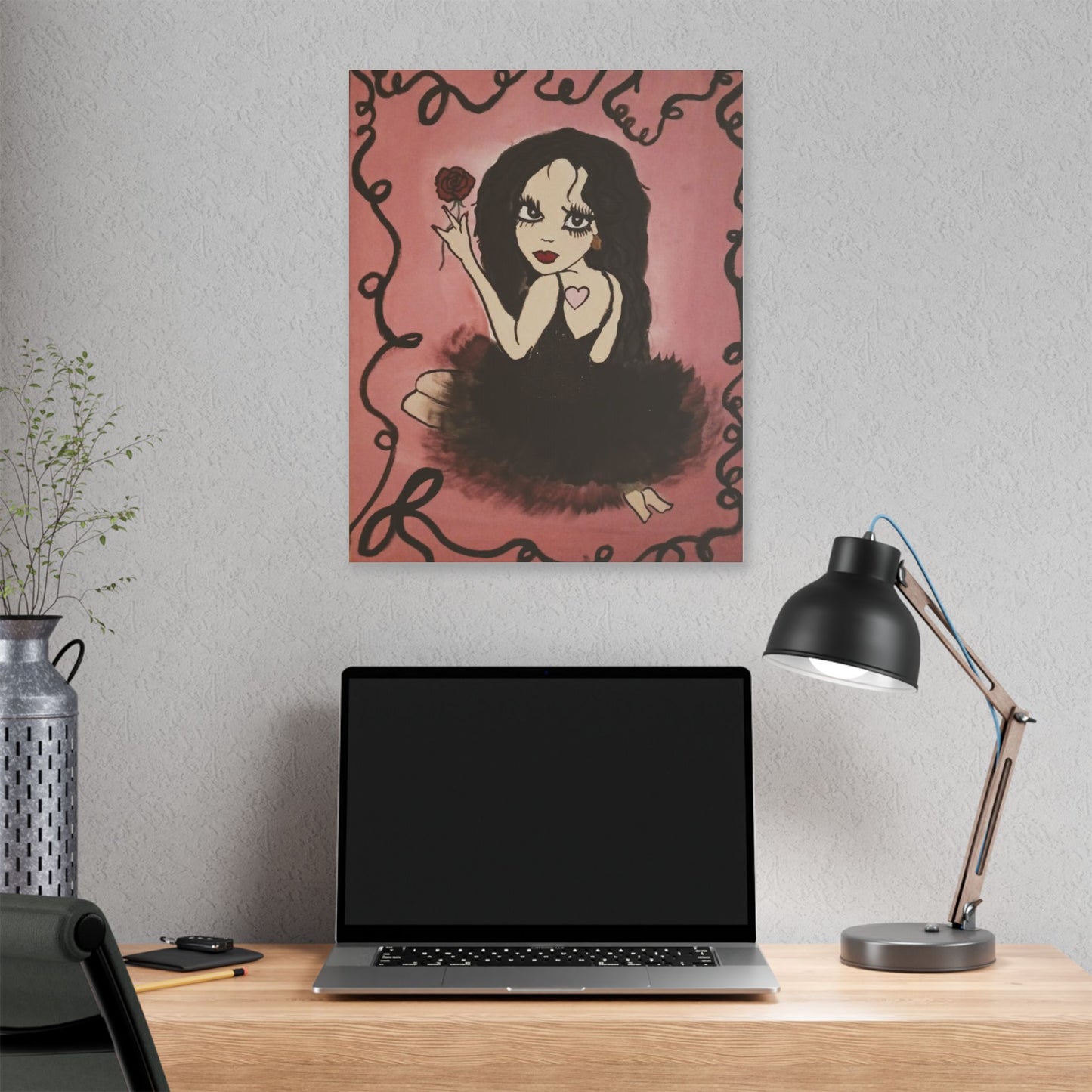 Canvas Wall Art — Gothic Ballerina Girl Holding Rose (Classic Stretched Canvas)