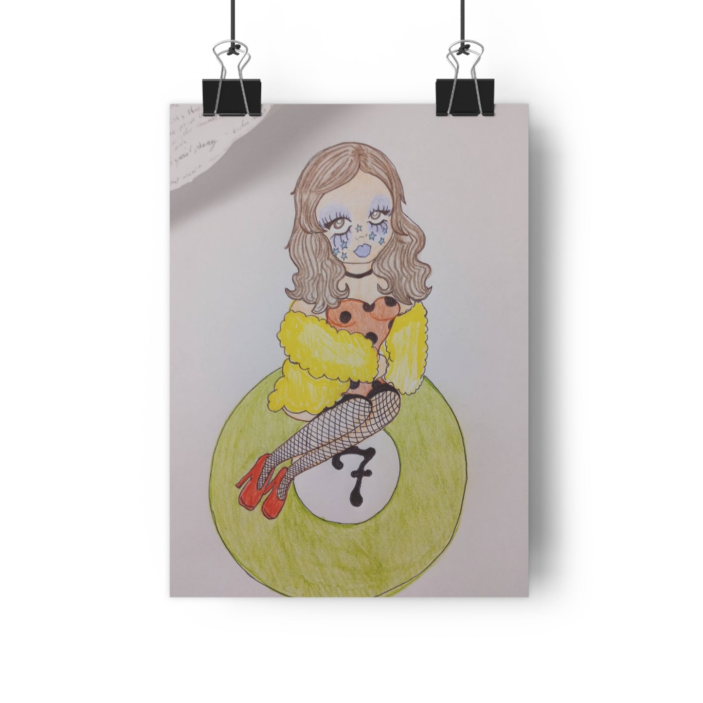 Giclée Art Print — Retro Pin-Up Girl on Green Billiard Ball (Number 7)