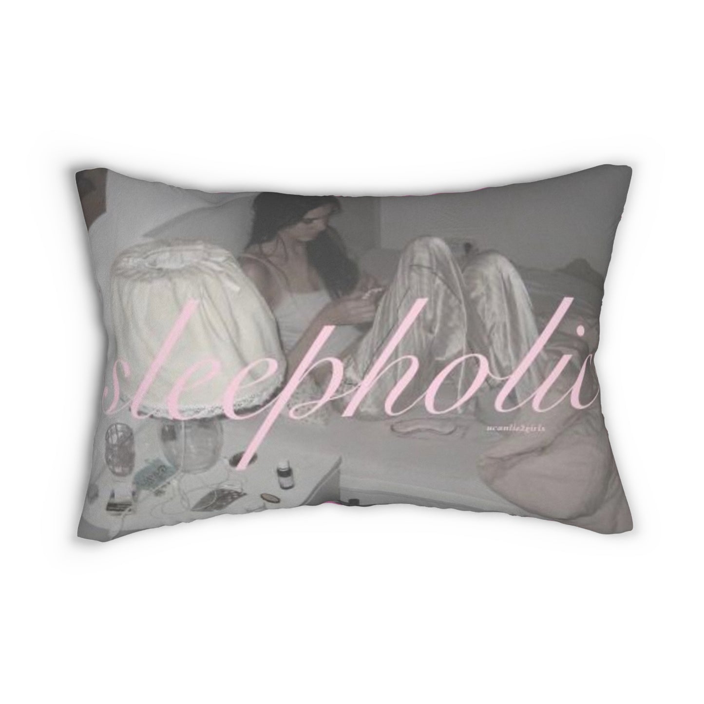 Lumbar Pillow — 'Sleepholic' Pink Aesthetic Sleep Pillow for Cozy Bedrooms