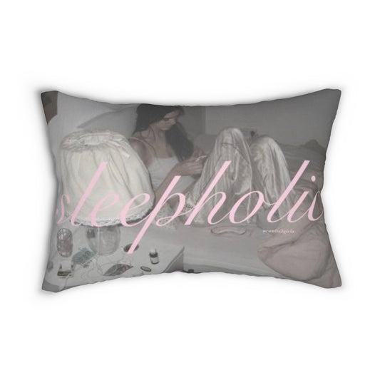 Lumbar Pillow — 'Sleepholic' Pink Aesthetic Sleep Pillow for Cozy Bedrooms
