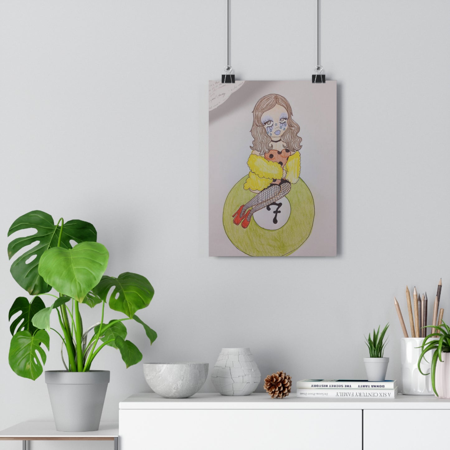 Giclée Art Print — Retro Pin-Up Girl on Green Billiard Ball (Number 7)