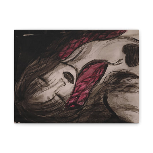 Dark Portrait Matte Canvas Wall Art — Red Scarf Illustration