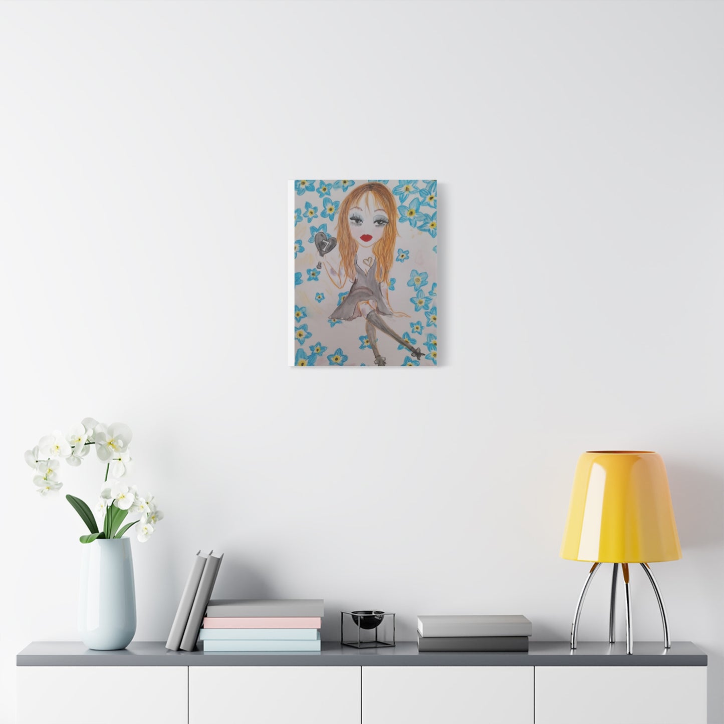 Whimsical Girl Portrait Canvas Print — Heart Balloon Wall Art