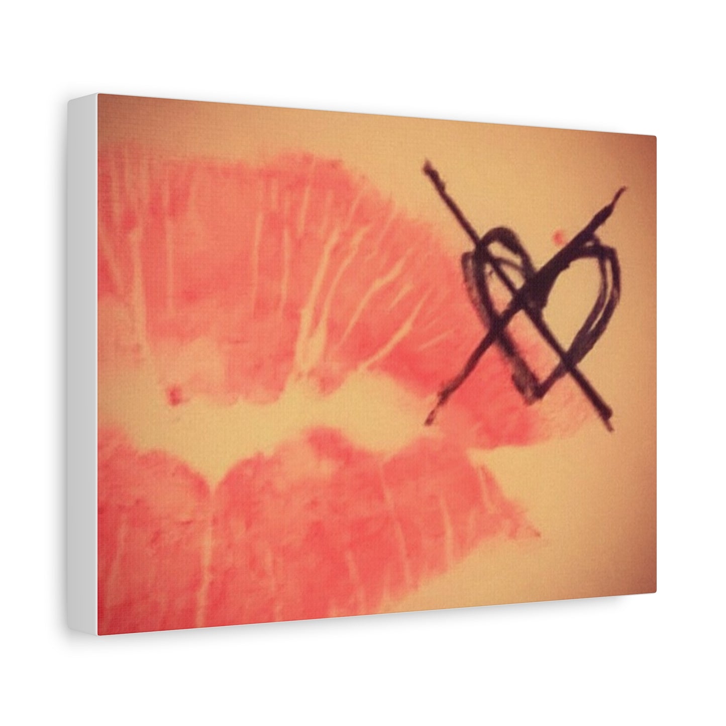 Lipstick Kiss Canvas Wall Art — Pink Kiss with Crossed-Out Heart