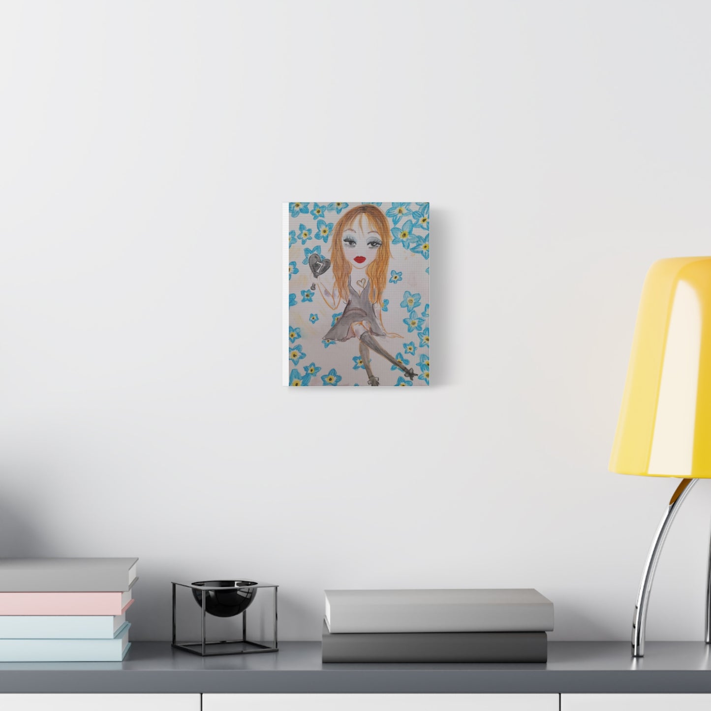 Whimsical Girl Portrait Canvas Print — Heart Balloon Wall Art