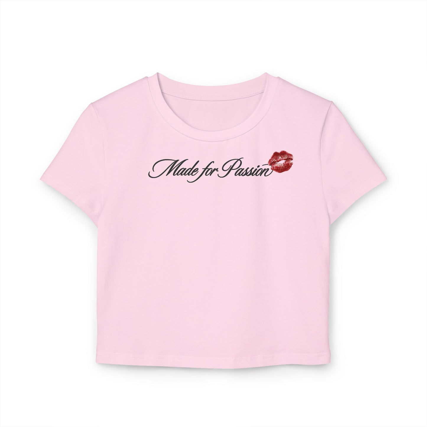 Baby Tee — "Made for Kissing" Script with Red Lip Print