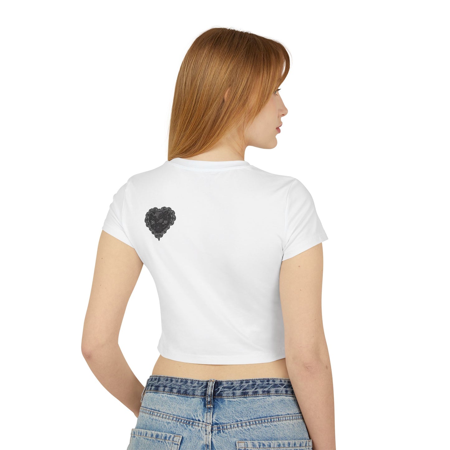 Dal Heart Women's Baby Tee — Cropped Script Heart Graphic Tee