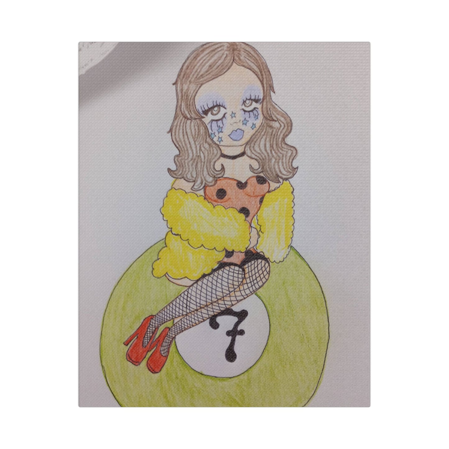 Pinup Girl Art Print Canvas — Vintage Doll on Billiard Ball Stretched Wall Art