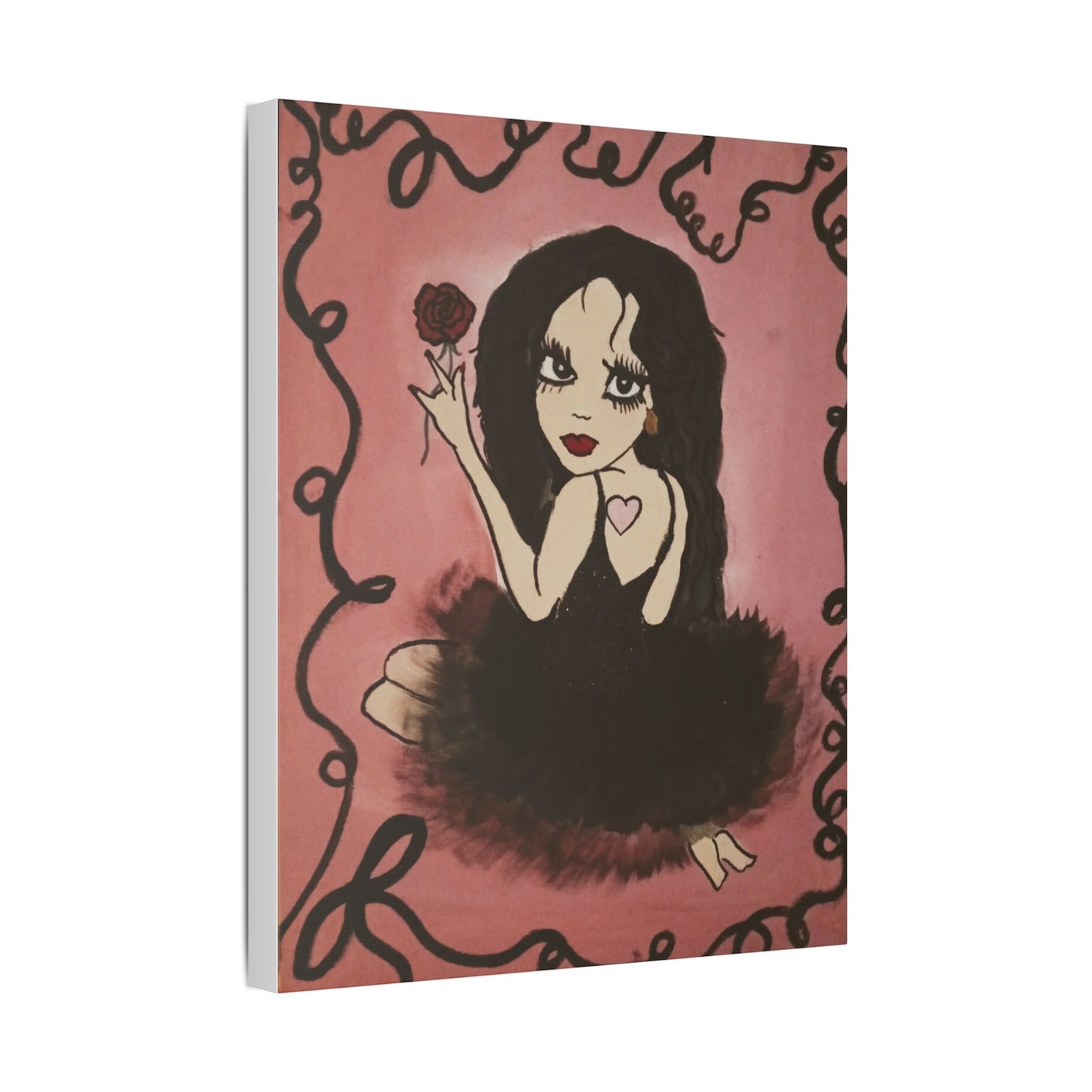 Canvas Wall Art — Gothic Ballerina Girl Holding Rose (Classic Stretched Canvas)