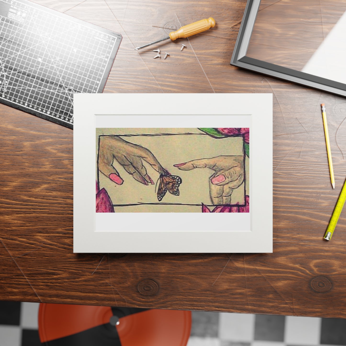 Fine Art Print — Creation of Eve Passepartout Print (Hands & Butterfly)