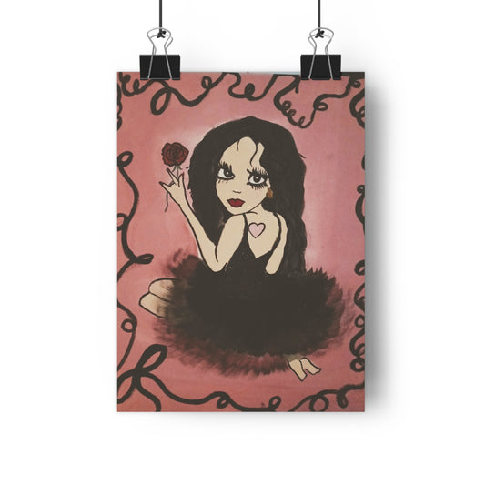Giclée Art Print — Gothic Ballerina Girl with Rose, Dark Whimsical Wall Art