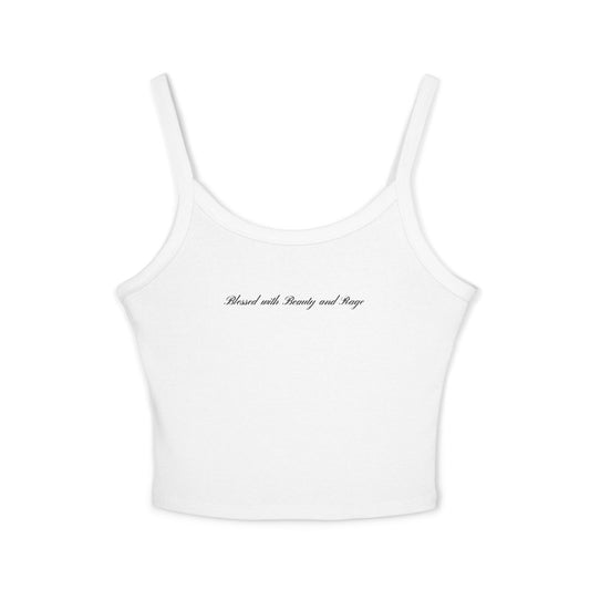 Spaghetti Tank Top — “Blessed with Beauty and Rage" Script Crop