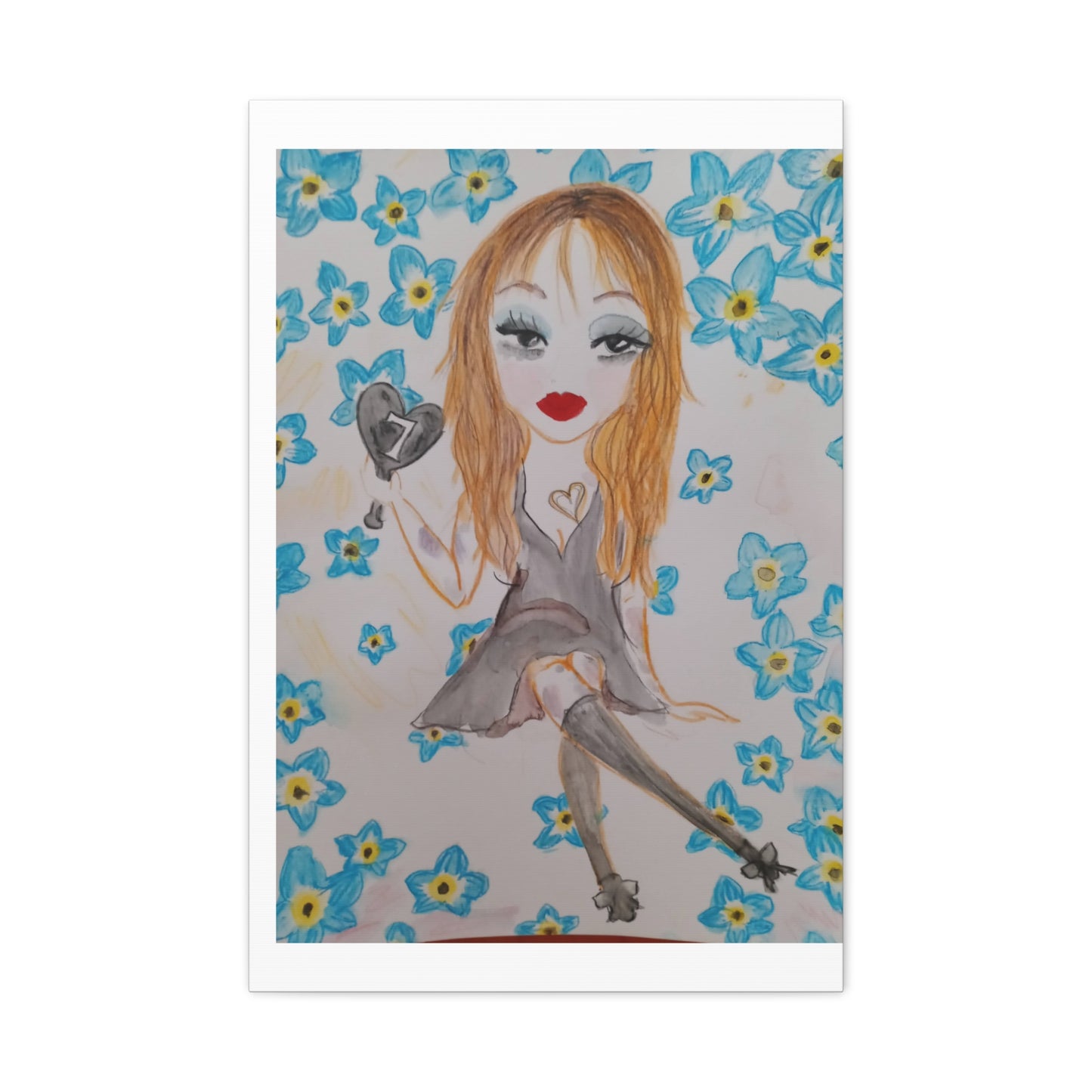 Whimsical Girl Portrait Canvas Print — Heart Balloon Wall Art