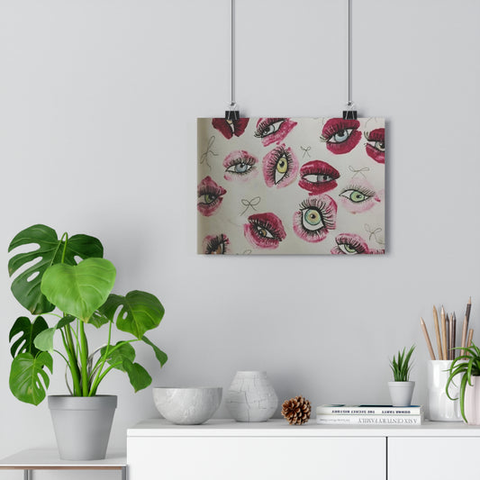Giclée Art Print — Surreal Eye & Lip Pattern Wall Art (Pink, Retro Pop)
