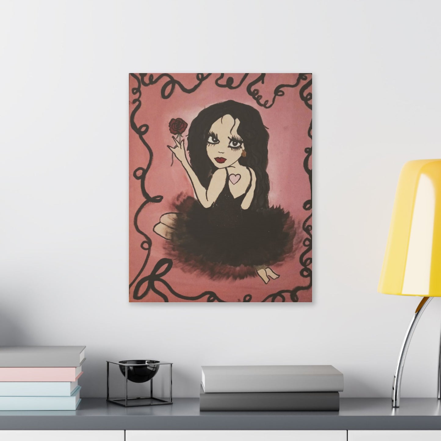 Canvas Wall Art — Gothic Ballerina Girl Holding Rose (Classic Stretched Canvas)