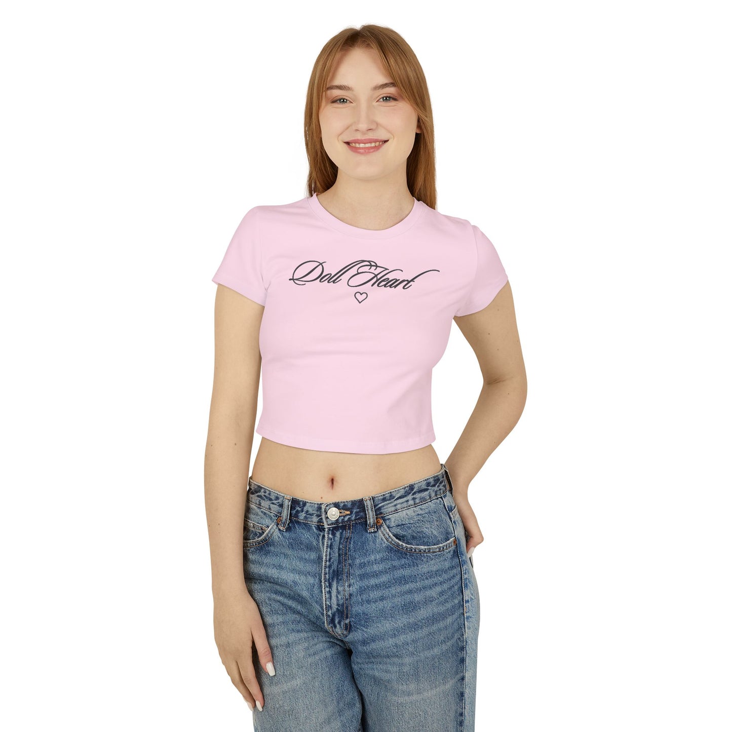 Dal Heart Women's Baby Tee — Cropped Script Heart Graphic Tee