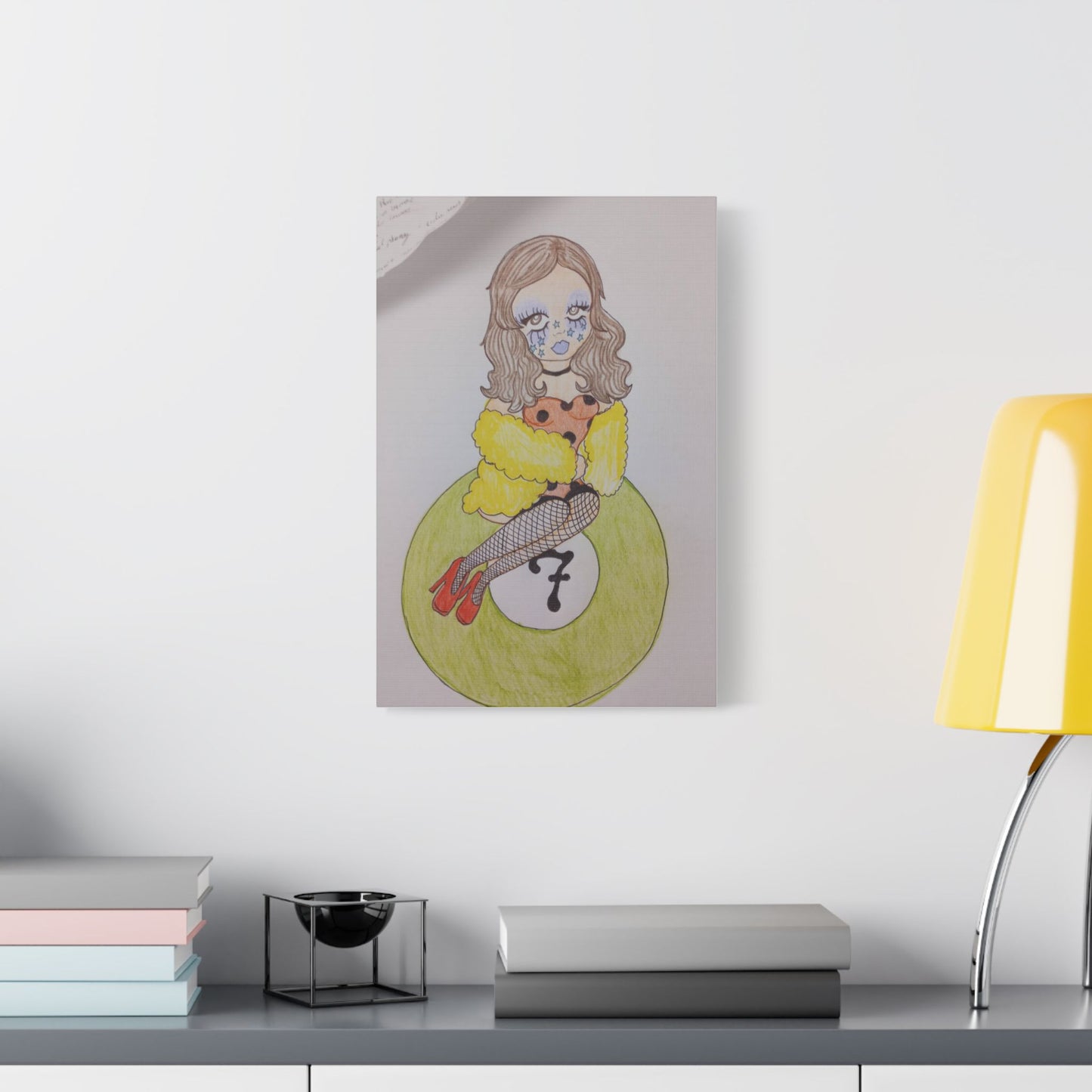 Pinup Girl Art Print Canvas — Vintage Doll on Billiard Ball Stretched Wall Art