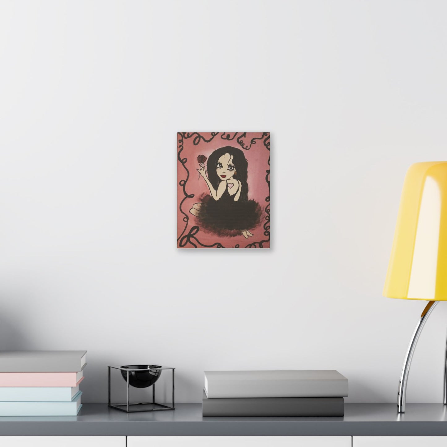 Canvas Wall Art — Gothic Ballerina Girl Holding Rose (Classic Stretched Canvas)