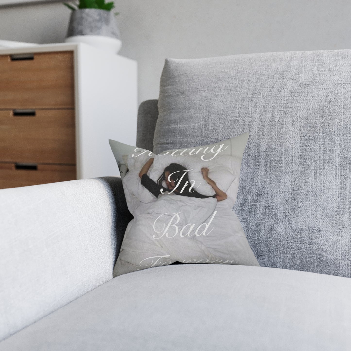 Square Pillow — 'Rotting In Bed Forever' Photo Accent Cushion