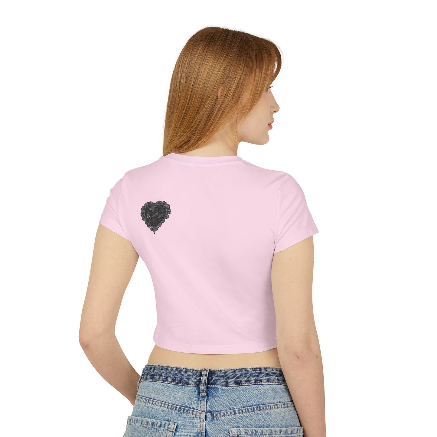 Dal Heart Women's Baby Tee — Cropped Script Heart Graphic Tee