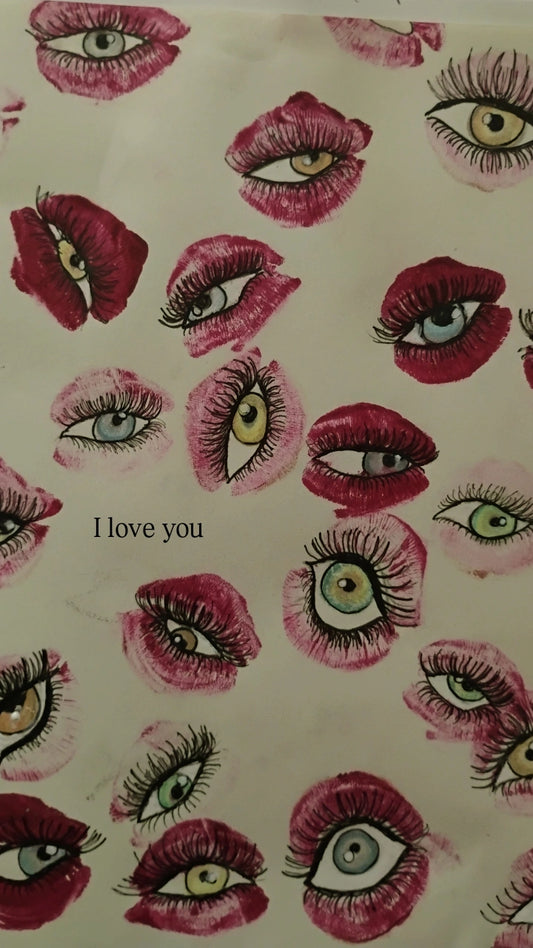 I Love You Eyes Art Print - Surreal Lip Kiss Pattern